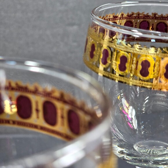Vtg Set of 3 Midcentury 1950s 22k Gold Ruby Red Regency Culver Wine Glass Set - Picture 7 of 8